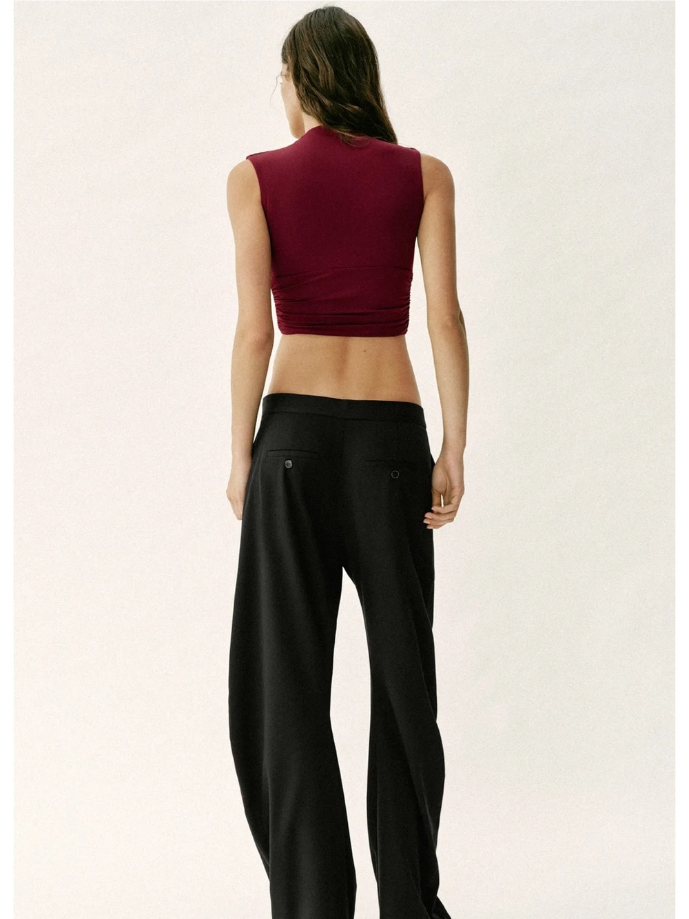 Zara Burgundy Sleeveless Deep V Crop Top with Gold Ring - Picture 2 of 5